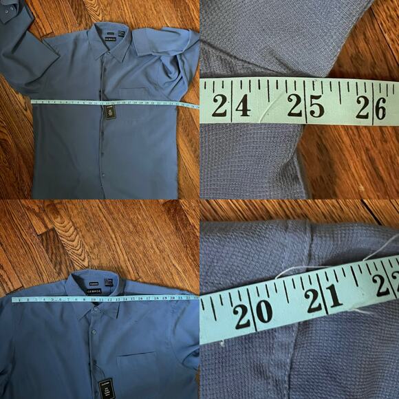 Y2K George Slate Blue Sueded Men Button Up Shirt L Soft Microfiber Classic Retro - Picture 10 of 17